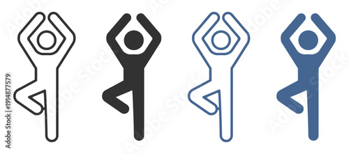 Yoga tree pose icon set, meditation and fitness balance silhouette, asana exercise vector illustration isolated on transparent background