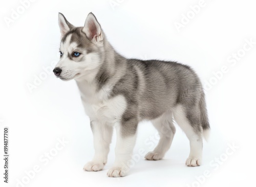 Wallpaper Mural A standing husky puppy with piercing eyes looking sideways in a studio setting Torontodigital.ca