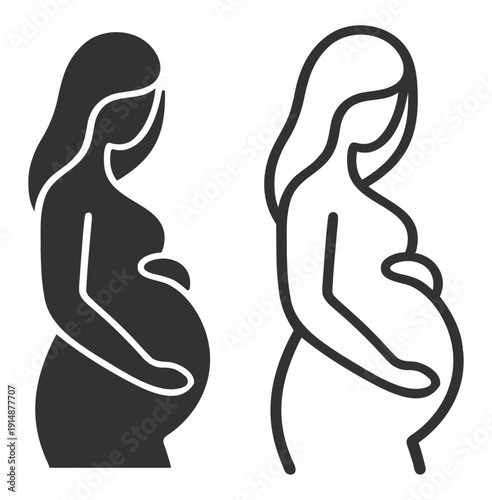 Pregnant woman silhouette, maternity and motherhood prenatal icon isolated on transparent background