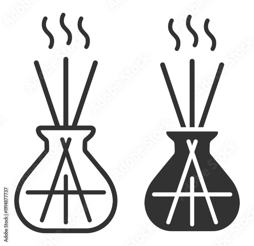 Reed diffuser with aroma sticks, aromatherapy fragrance spa outline icon isolated on transparent background