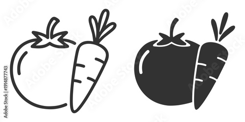 Tomato and carrot vegetables, healthy organic food outline icon isolated on transparent background