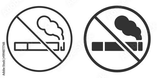 No smoking sign, cigarette prohibition symbol, outline vector icon isolated on transparent background