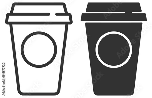 Coffee takeaway cup icon in outline and solid style, paper beverage container with lid for cafe and drink design on transparent background