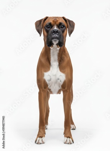 Wallpaper Mural A brown boxer dog stands attentively on a white background, viewed from the front. Torontodigital.ca