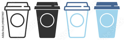 Takeaway coffee cup symbol, paper drink container with lid in flat and line style for cafe and beverage design on transparent background
