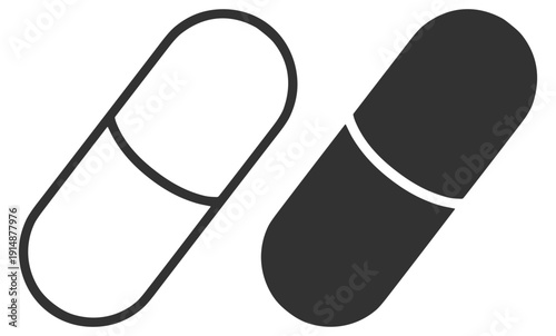 Pill capsule medicine icon in outline and solid style, medical drug and pharmacy symbol isolated on transparent background