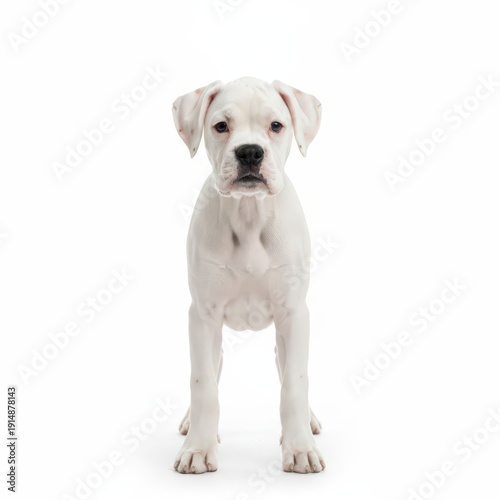 Wallpaper Mural A white dog standing on its hind legs and looking directly at the camera with a curious expression in a studio setting from a front view Torontodigital.ca