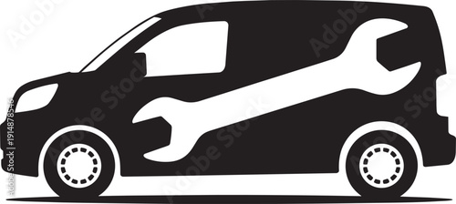 Black service van silhouette with large wrench graphic for repair transportation