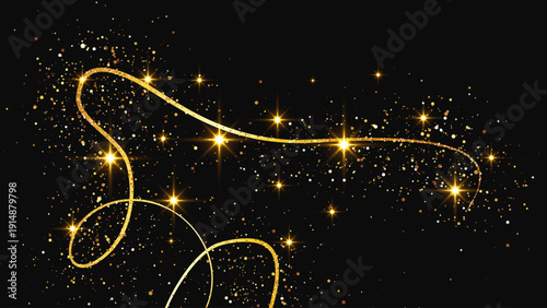 Gold glittering confetti wave and stardust