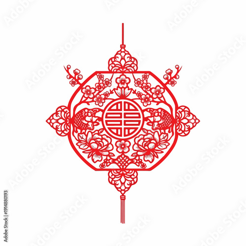 Chinese paper cut ornament illustration