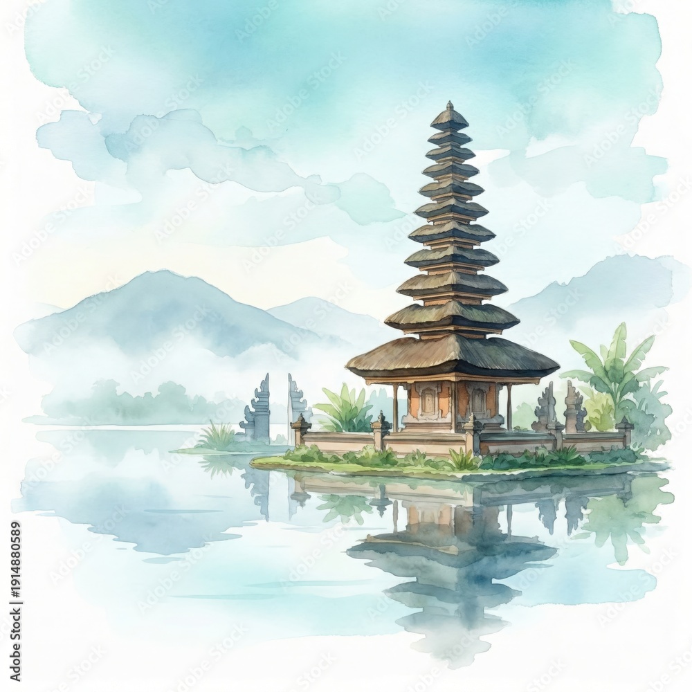 Obraz premium Nyepi Day of Silence Watercolor Background.