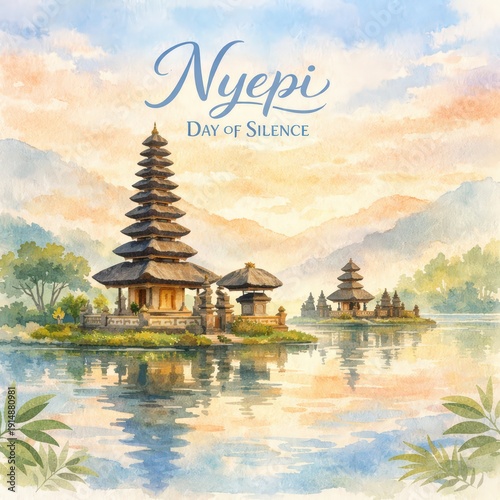 Wallpaper Mural Happy Nyepi Day of Silence Watercolor Greeting Card. Torontodigital.ca