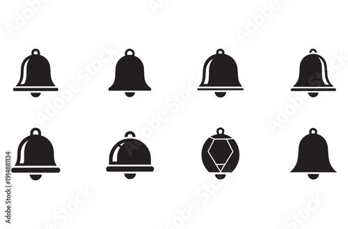 Notification bell icon set for mobile interface design element vector illustration collection of black alerts sounds symbols isolated on transparent background for notification bar