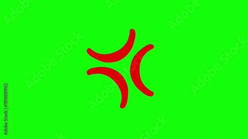 Green screen animation of red angry effect cartoon symbol moving on green screen background.