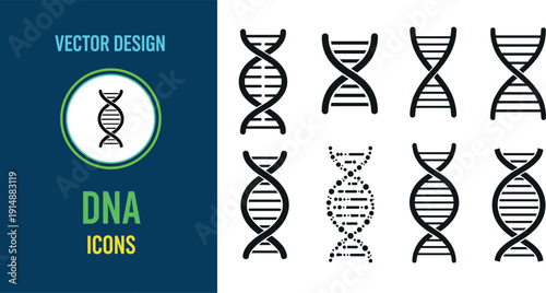 DNA Helix Icon Set for Genetics, Biotechnology, Medical Research, Science Education, Molecular Biology, and Healthcare Vector Design