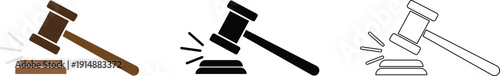 Judge gavel court hammer icon vector, wooden judge gavel legal symbol vector illustration.