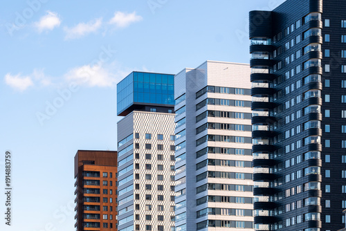 Modern residential architecture skyline with towers and apartments in daylight showing the city around Liljeholmskajen Stockholm Sweden