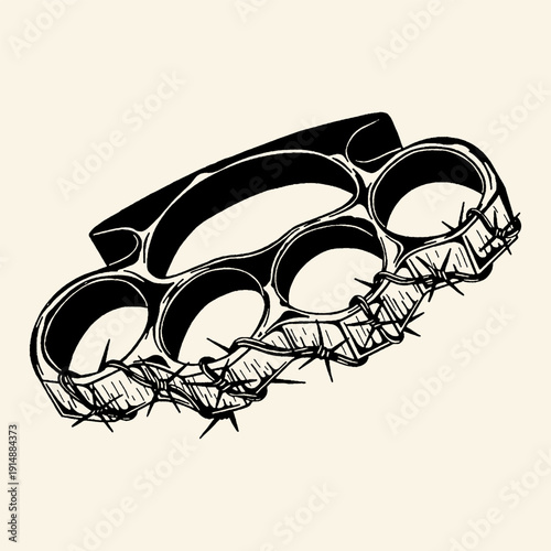 Brass Knuckles Wrapped with Barbed Wire Illustration

