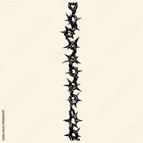 Vertical Spiked Chain Barbed Metal Link Vintage Engraving Illustration
