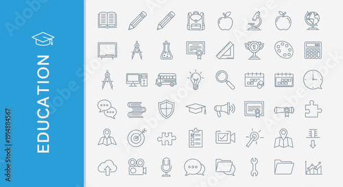 Set of Education Icons Depicting Various School and Learning Elements Graphics