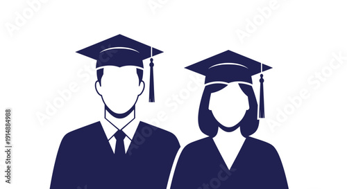 Two silhouettes of graduates, a man and a woman, wearing academic caps and gowns, symbolizing education and achievement.
