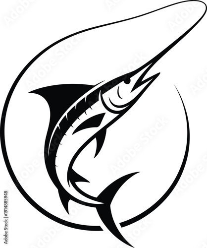 Marlin Leaping in Circle with Fishing Line Overhead