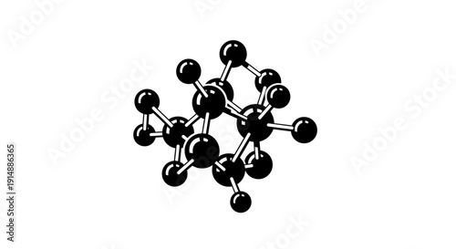 Molecular structure in stark monochrome, illustrative representation on a clean white backdrop