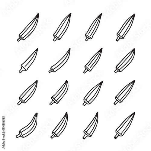 Okra Pods Pattern Vector Illustration Line Art Isolated on White Background