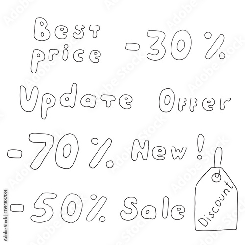 Hand Drawn Sale Discount Doodle Set with Percentage Offers