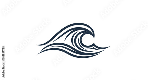 Minimalist Wave Illustration on White Background Capturing Oceanic Motion And Form