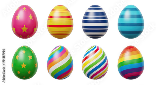 Easter eggs collection colorful decorated eggs isolated on transparent background