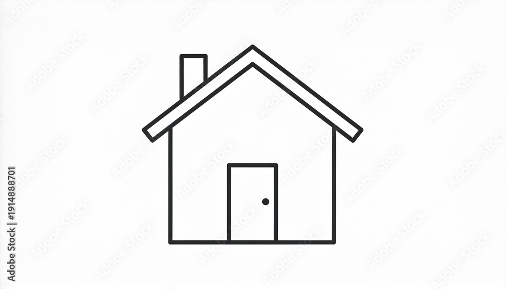Fototapeta premium Simple House Icon with Chimney and Door, Minimalist Design Element