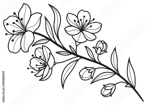 Simple botanical outline sketch, modern small tattoo stencil, refined floral vector graphic, crisp thin lines