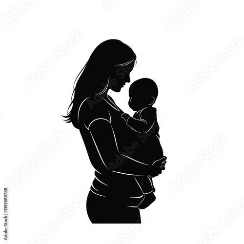 Mother holding baby in her arms isolated on transparent background vector silhouette
