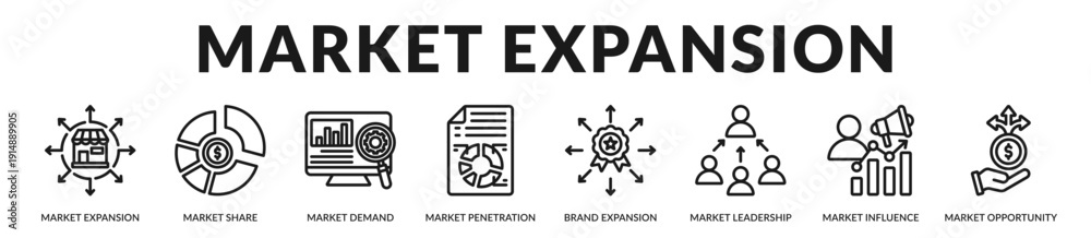Fototapeta premium Market expansion banner presenting strategic positioning and scalable growth opportunities. in Lineal Icon Style