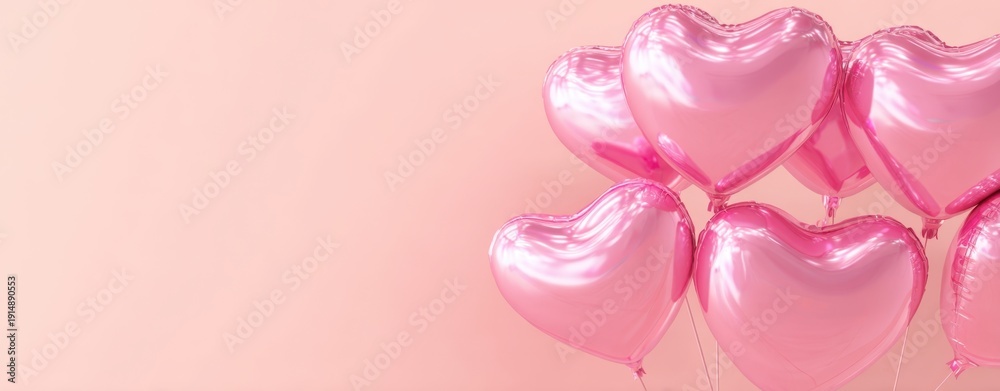 Fototapeta premium The Pink Heart Balloons Floating Against a Soft Pastel Peach Background for Celebration