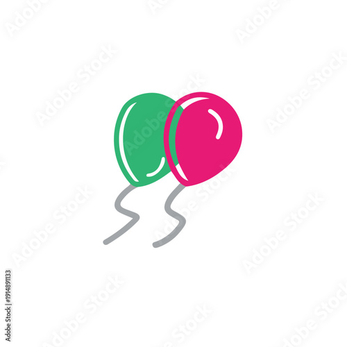 Vibrant Pink and Green Party Balloons Illustration with Grey Strings Isolated on White Background for Celebrations, Birthdays, and Festive Events