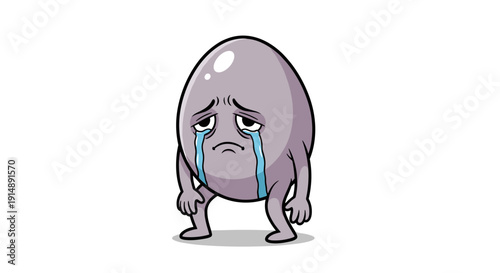 A digitally illustrated purple egg-shaped cartoon character depicting profound sadness, shedding tears and expressing deep emotional distress and dejection