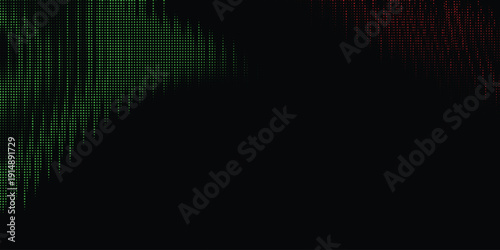 Abstract digital glitch effect with green and red pixelated lines on a, representing data corruption or digital noise