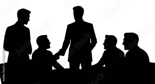 Silhouettes of a group of people in a meeting or discussion setting