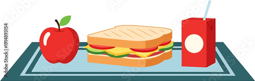 Healthy and balanced lunchbox with sandwich, apple, and juice for a nutritious meal on the go