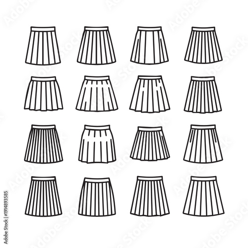 Seamless Pattern of Pleated Skirts in Outline Style