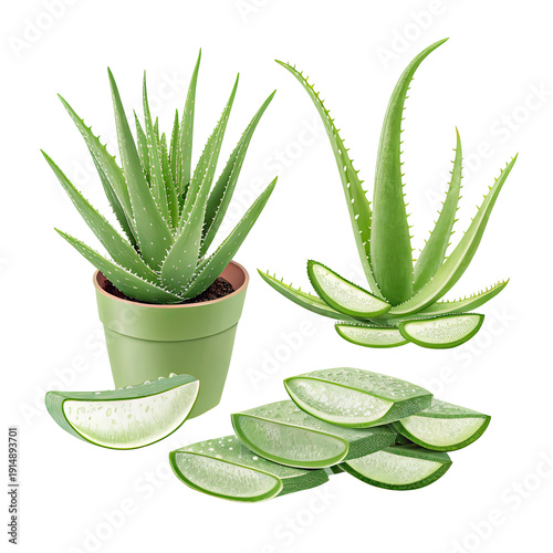 set of aloe vera slice ,isolated on transparent png