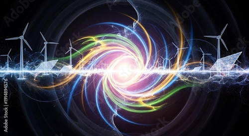 Abstract Renewable Energy Power Concept with Glowing Light Trails