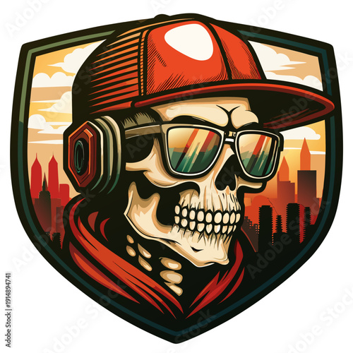 logo di un teschio con cappellino e occhiali da sole 06