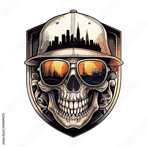 logo di un teschio con cappellino e occhiali da sole 02