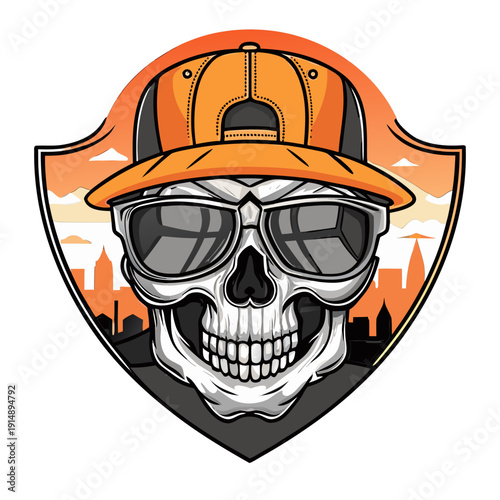 logo di un teschio con cappellino e occhiali da sole 05