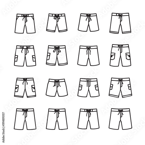 Shorts Collection Vector Icons Set Simple Outline Styles
