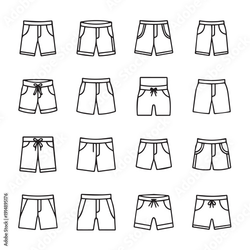 Shorts Icons Collection: Various Styles and Designs for Fashion and Apparel