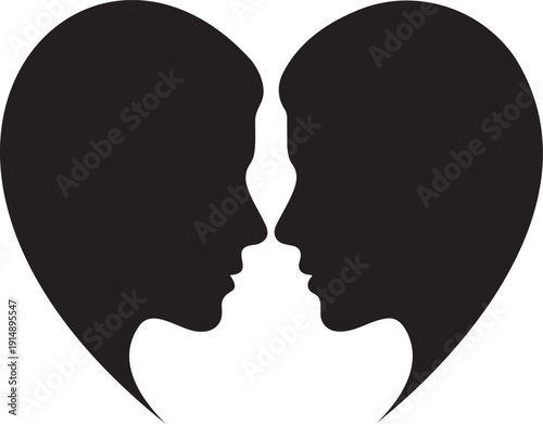 Two people in love with heart shaped silhouette